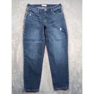 Knox Rose Jeans Womens Size 8 Denim Embroidered Sides Distressed Bohemian Hippie